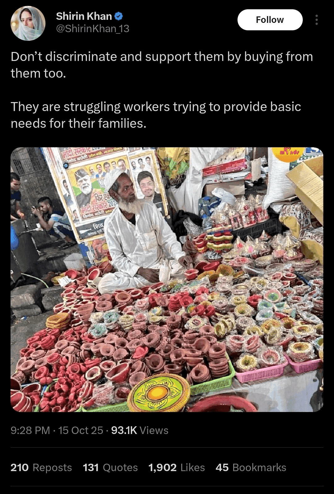 Hindus should not discriminate Muslim on Diwali